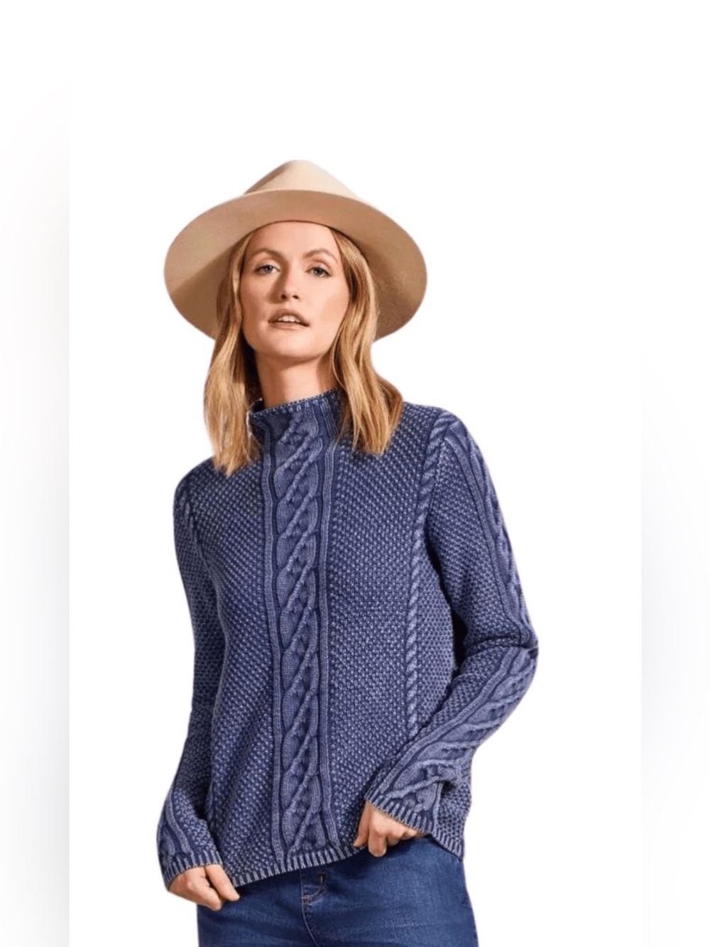 Tribal Cotton Funnel Neck Sweater Special Wash